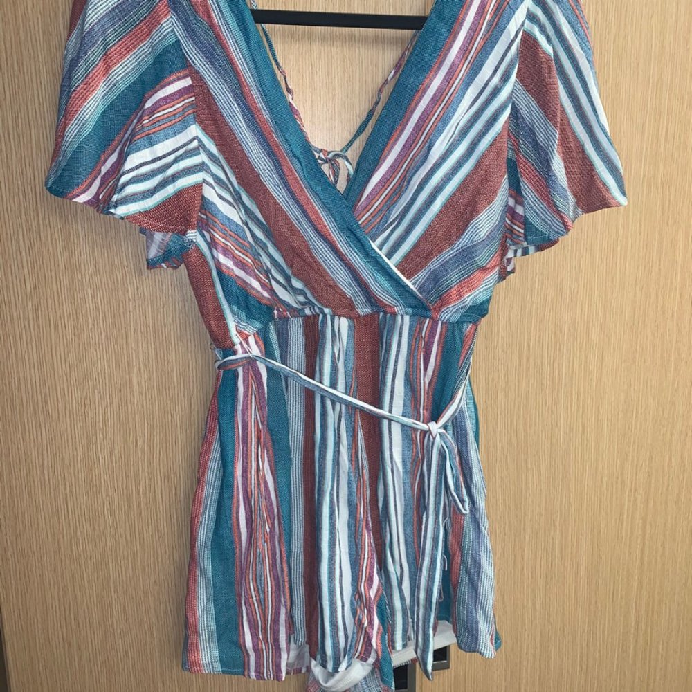 Double V-Neck Tie Romper